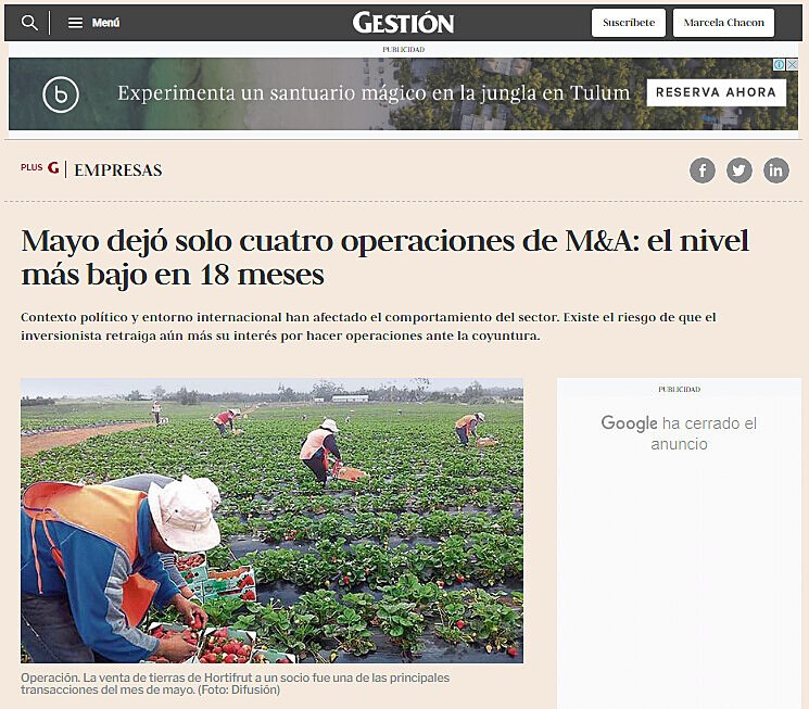 Mayo dej solo cuatro operaciones de M&A: el nivel ms bajo en 18 meses